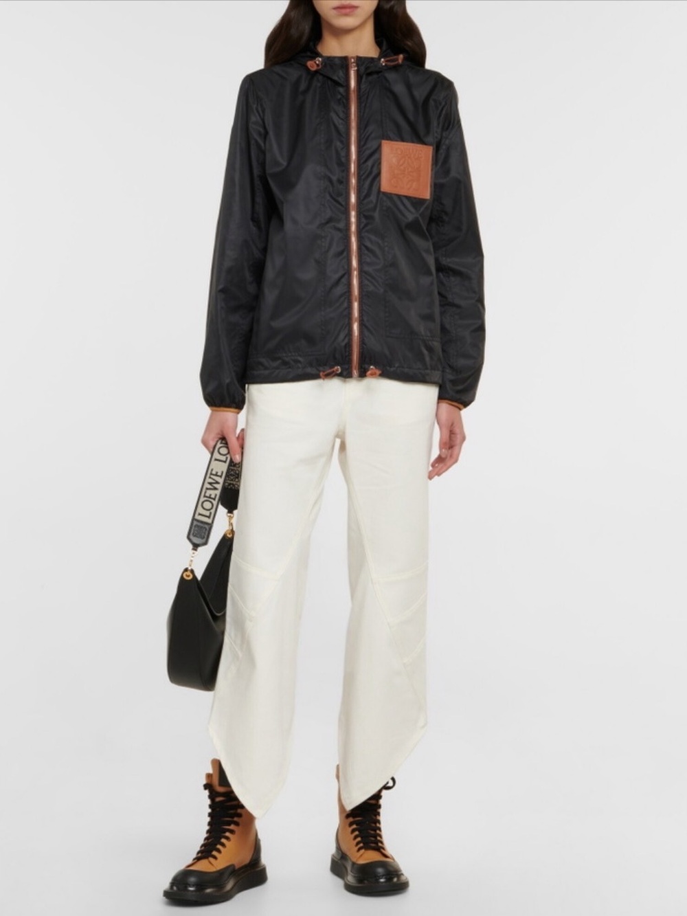 Loewe Anagram Leather Patch Nylon Windbreaker Jacket Black M